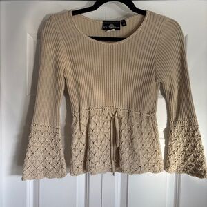 It's Our Time crocheted Beige Ribbed Knit Scoop Neck Top